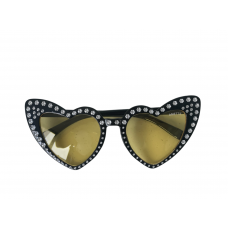 Sunglasses Heart - Rhinestone Black with Yellow Lens